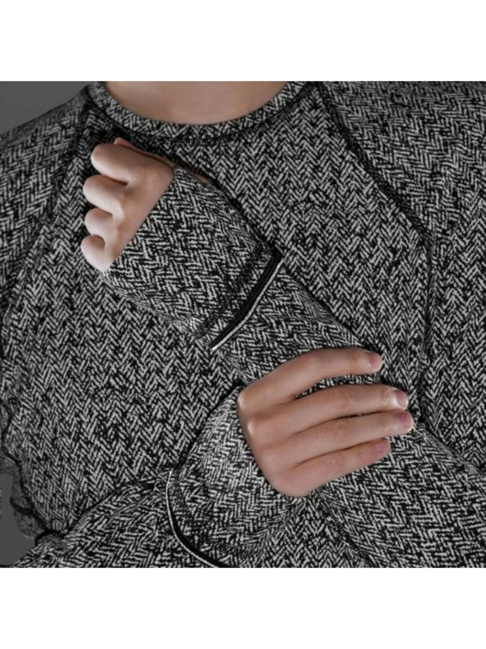 Lululemon Runderful Long Sleeve Scattered Herringbone Black White